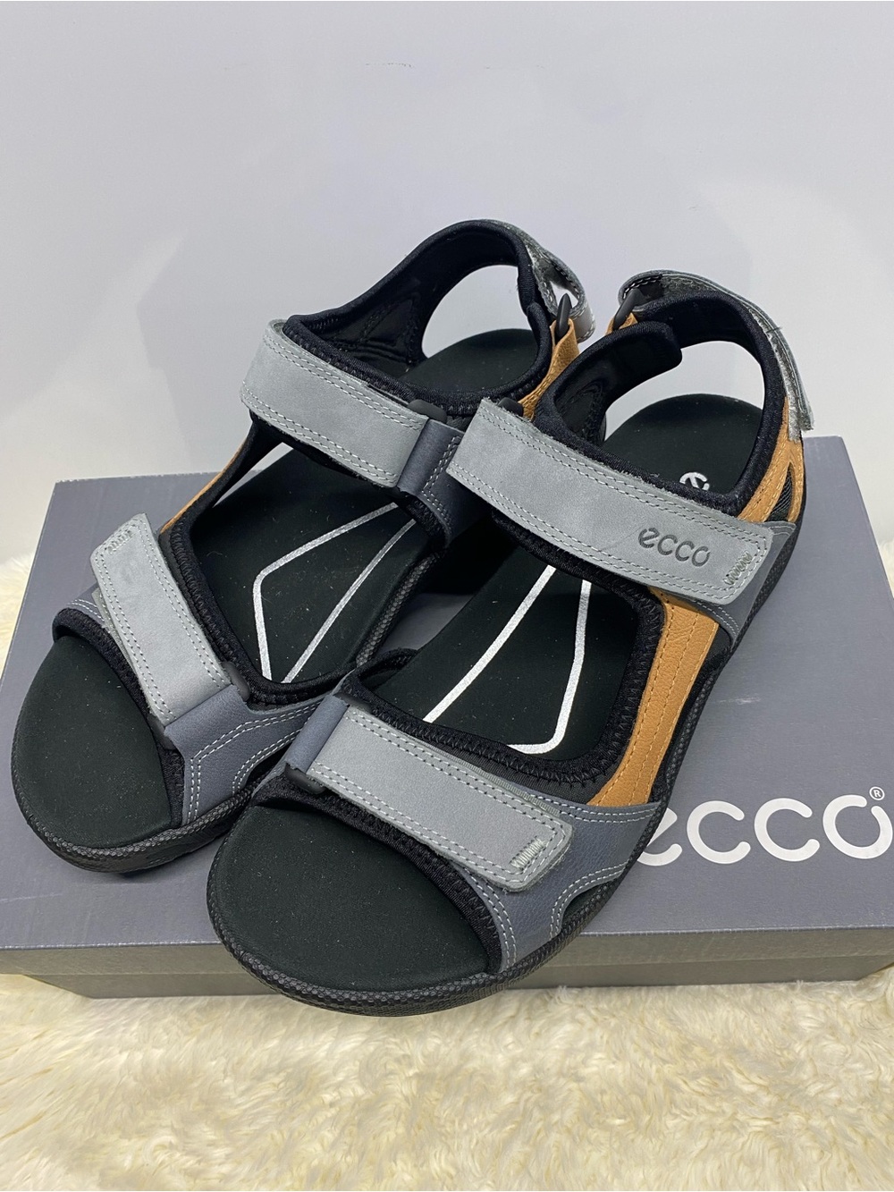 NIB! Ecco 690004 Men's Onroads Strappy Adjustable Sandals Size6-6.5/EU40 In Blue